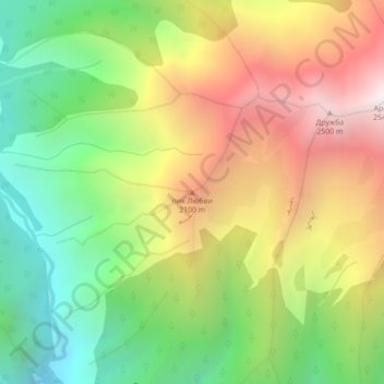 пик Любви地形图、海拔、地势