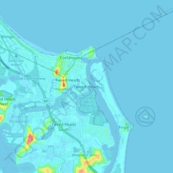 Tweed Heads地形图、海拔、地势