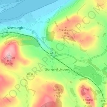 Den of Lindores地形图、海拔、地势