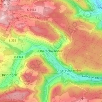 Oberschwandorf地形图、海拔、地势