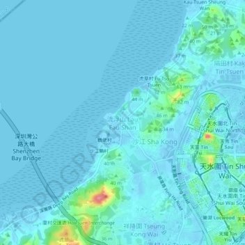 流浮山地形图、海拔、地势