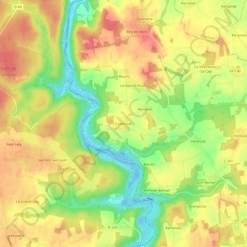 Coatroual地形图、海拔、地势