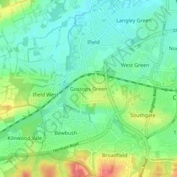 Gossops Green地形图、海拔、地势