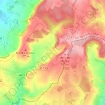 Dalles地形图、海拔、地势