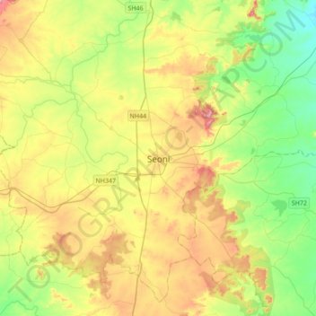 Seoni地形图、海拔、地势