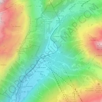 Argentière地形图、海拔、地势