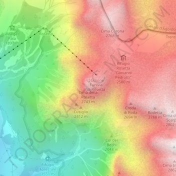 Cima della Rosetta地形图、海拔、地势