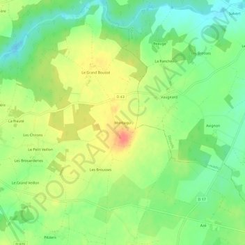 Montaigu地形图、海拔、地势