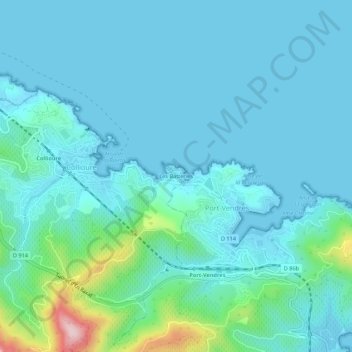 Les Batteries地形图、海拔、地势