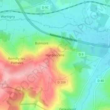 Hardoncelle地形图、海拔、地势