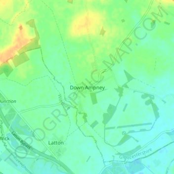Down Ampney地形图、海拔、地势