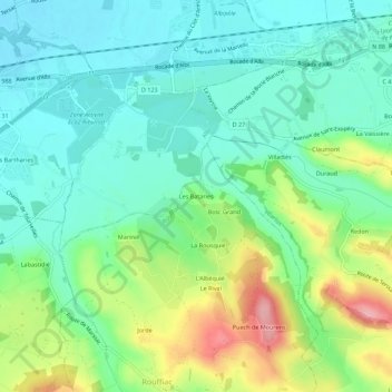 Les Bataries地形图、海拔、地势