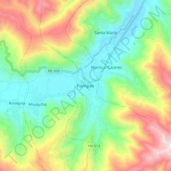 Pampas地形图、海拔、地势