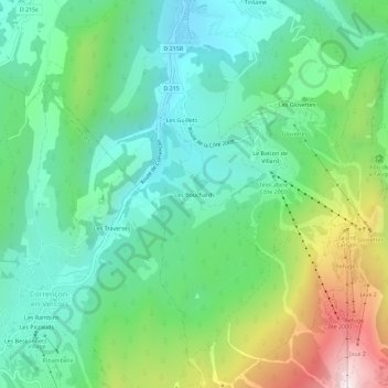 Les Bouchards地形图、海拔、地势