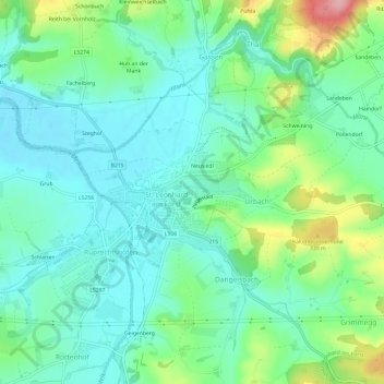 Urbachsiedlung地形图、海拔、地势