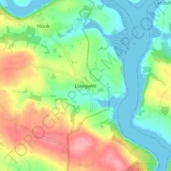 Llangwm地形图、海拔、地势