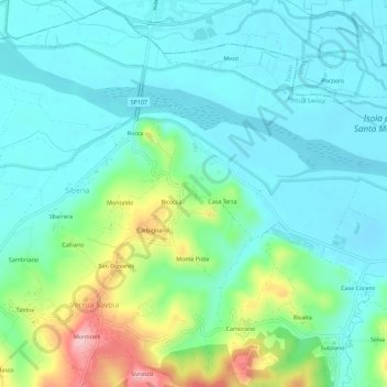 Cascine地形图、海拔、地势