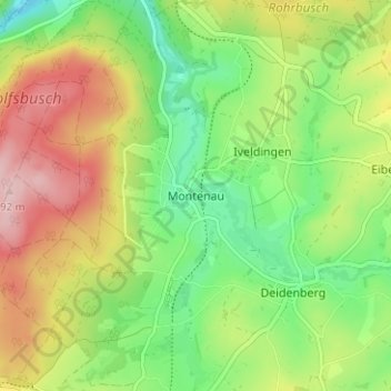 Montenau地形图、海拔、地势
