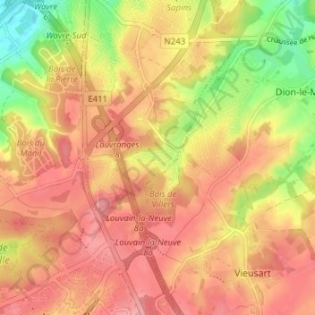 Louvrange地形图、海拔、地势