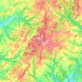 Damascus地形图、海拔、地势