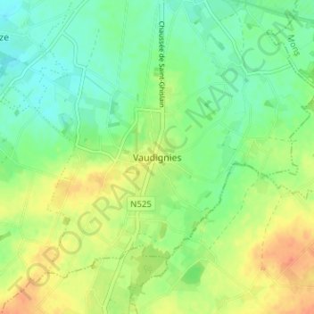 Vaudignies地形图、海拔、地势