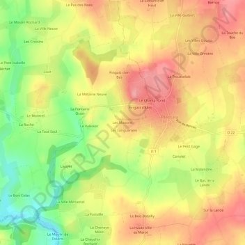 Les Maisons地形图、海拔、地势