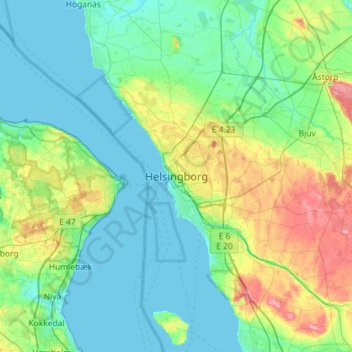 赫尔辛堡地形图、海拔、地势