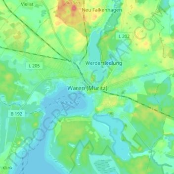 Waren (Müritz)地形图、海拔、地势