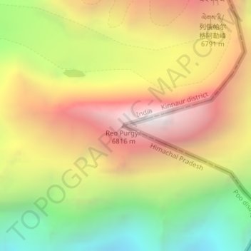 Reo Purgyil地形图、海拔、地势