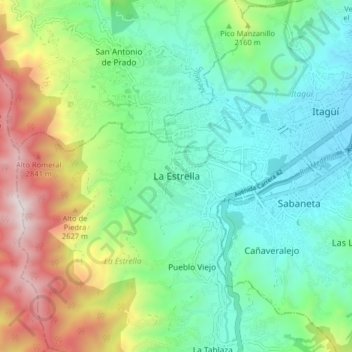 La Estrella地形图、海拔、地势