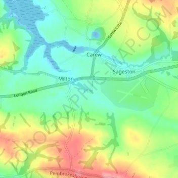 Carew Cheriton地形图、海拔、地势