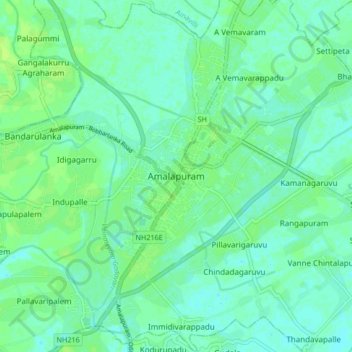 Amalapuram地形图、海拔、地势