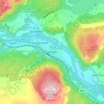 Birnam地形图、海拔、地势