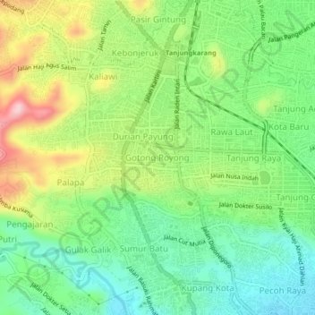 Gotong Royong地形图、海拔、地势