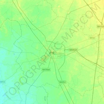 Jind地形图、海拔、地势