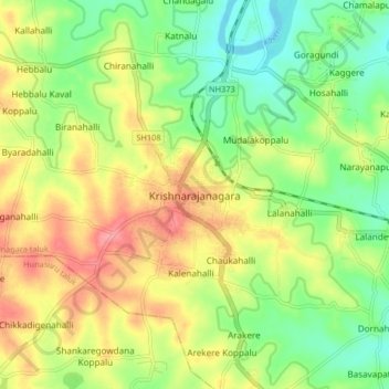 Krishnarajanagara地形图、海拔、地势