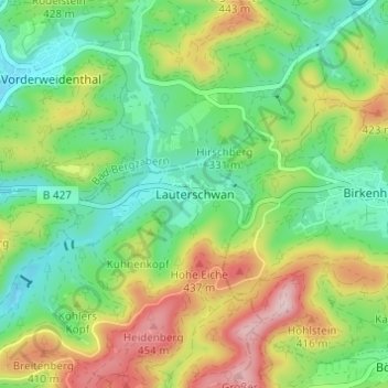 Lauterschwan地形图、海拔、地势