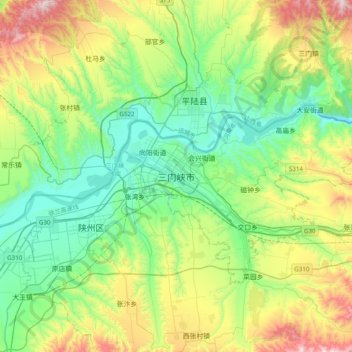 三门峡市地形图、海拔、地势