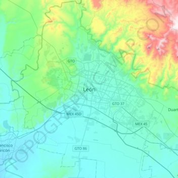 León地形图、海拔、地势