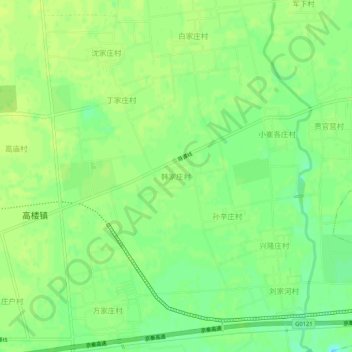 韩家庄村地形图、海拔、地势