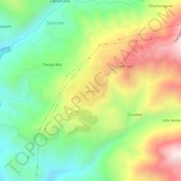 Cuajone地形图、海拔、地势