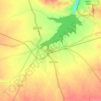 Dhari地形图、海拔、地势