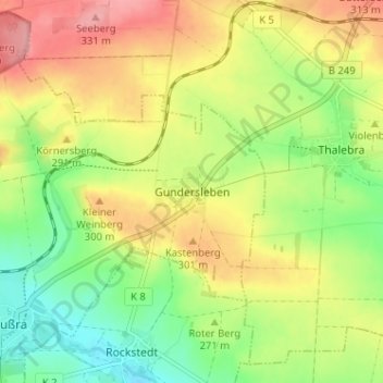 Gundersleben地形图、海拔、地势