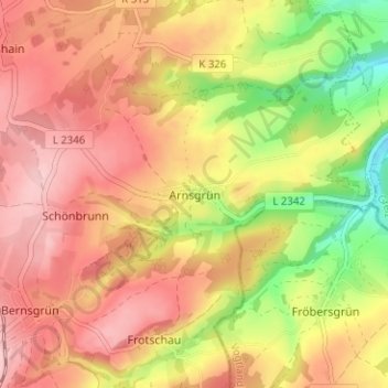 Arnsgrün地形图、海拔、地势