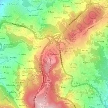 O Rebullón地形图、海拔、地势