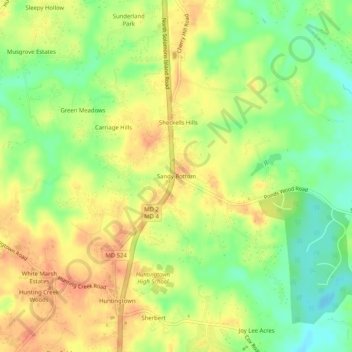 Sandy Bottom地形图、海拔、地势