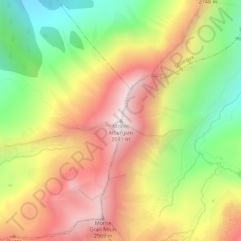 Monte Albergian地形图、海拔、地势