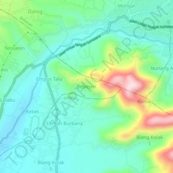 Bebesen地形图、海拔、地势