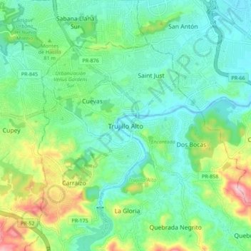 Trujillo Alto地形图、海拔、地势