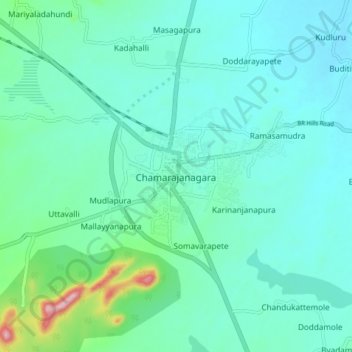 Chamarajanagara地形图、海拔、地势